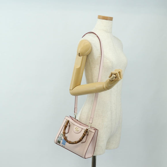 GUCCI Bamboo Hand Bag Leather 3way Pink Gold 841488 Auth 185846SM