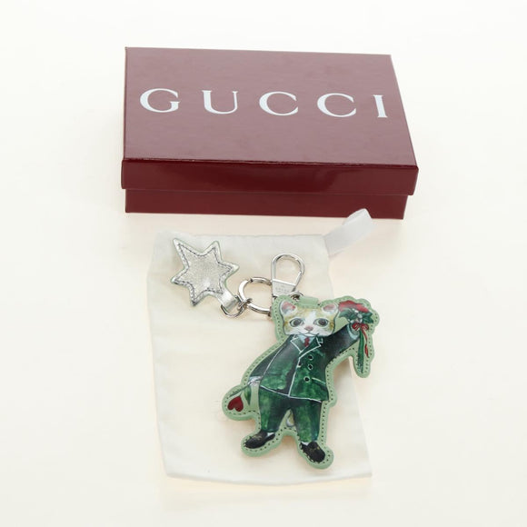 GUCCI GG Supreme Yuko Higuchi Boris Key Holder PVC Green Silver Auth 185847SM