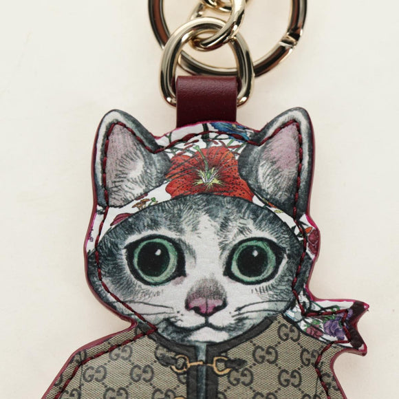 GUCCI GG Supreme Higuchi Yuko Bo Key Holder PVC Bordeaux Gold Auth 185850SM