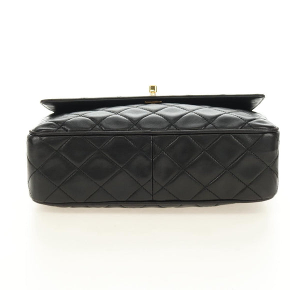 CHANEL Matelasse Chain Shoulder Bag Lamb Skin Gold Black CC Auth 185851SM