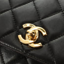 CHANEL Matelasse Chain Shoulder Bag Lamb Skin Gold Black CC Auth 185851SM-22
