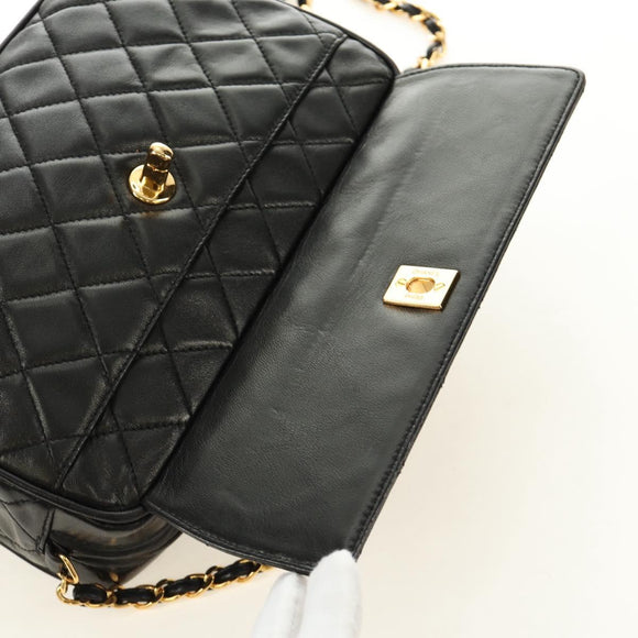 CHANEL Matelasse Chain Shoulder Bag Lamb Skin Gold Black CC Auth 185851SM