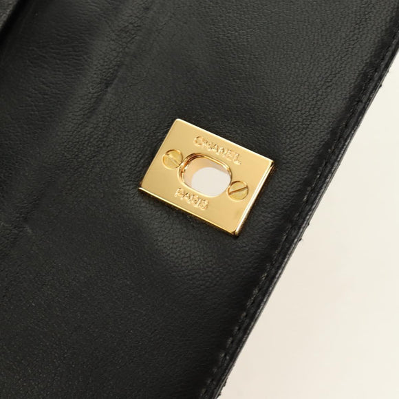 CHANEL Matelasse Chain Shoulder Bag Lamb Skin Gold Black CC Auth 185851SM