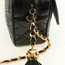 CHANEL Matelasse Chain Shoulder Bag Lamb Skin Gold Black CC Auth 185851SM-26