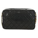 CHANEL Matelasse Chain Shoulder Bag Lamb Skin Gold Black CC Auth 185851SM-2