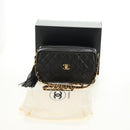 CHANEL Matelasse Chain Shoulder Bag Lamb Skin Gold Black CC Auth 185851SM-12