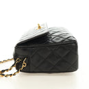 CHANEL Matelasse Chain Shoulder Bag Lamb Skin Gold Black CC Auth 185851SM-3