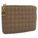 CELINE Coin Purse Leather Beige Gold Auth 185853V-1