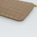 CELINE Coin Purse Leather Beige Gold Auth 185853V-15
