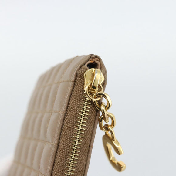 CELINE Coin Purse Leather Beige Gold Auth 185853V