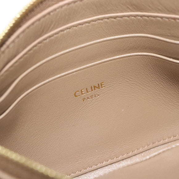 CELINE Coin Purse Leather Beige Gold Auth 185853V