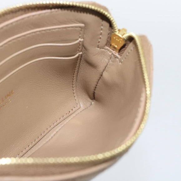 CELINE Coin Purse Leather Beige Gold Auth 185853V