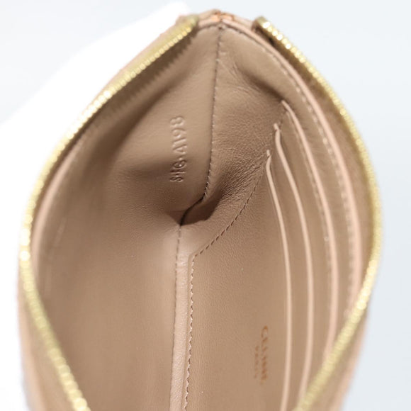 CELINE Coin Purse Leather Beige Gold Auth 185853V