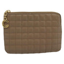 CELINE Coin Purse Leather Beige Gold Auth 185853V-13