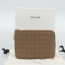 CELINE Coin Purse Leather Beige Gold Auth 185853V-12