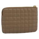 CELINE Coin Purse Leather Beige Gold Auth 185853V-2