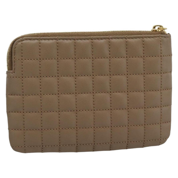 CELINE Coin Purse Leather Beige Gold Auth 185853V