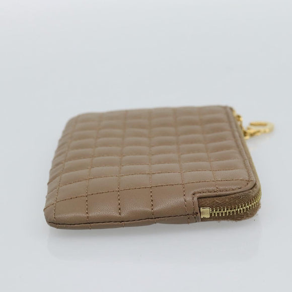CELINE Coin Purse Leather Beige Gold Auth 185853V