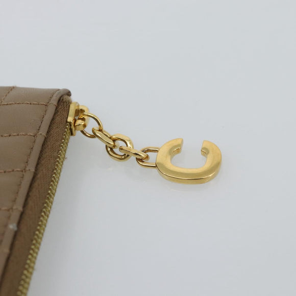 CELINE Coin Purse Leather Beige Gold Auth 185853V
