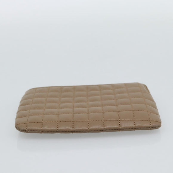 CELINE Coin Purse Leather Beige Gold Auth 185853V