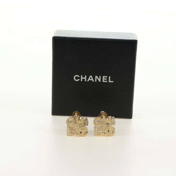 CHANEL Earring metal Beige CC Auth 185855M