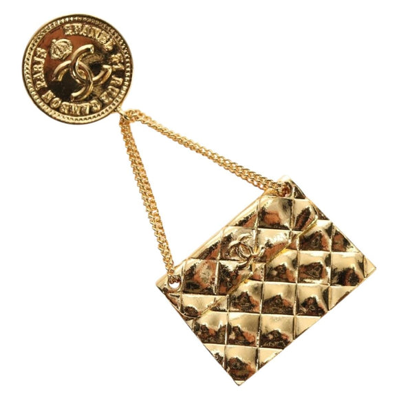 CHANEL Brooch metal Gold CC Auth 185856M