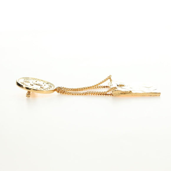 CHANEL Brooch metal Gold CC Auth 185856M