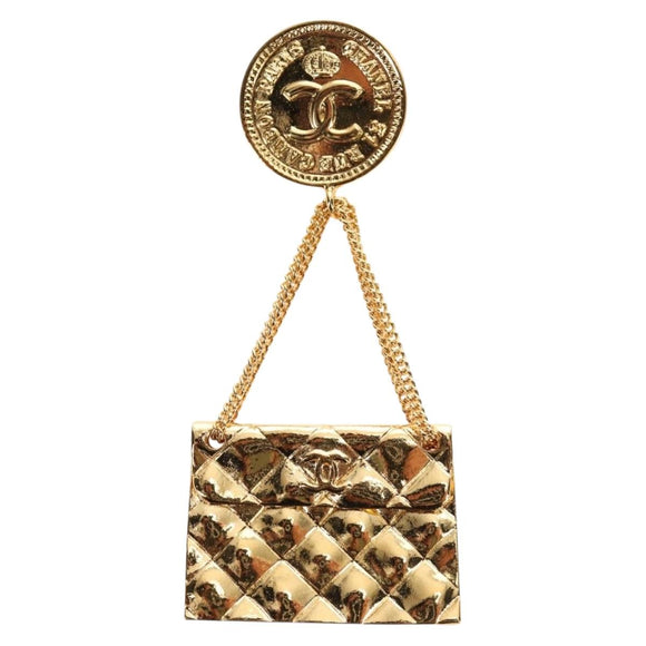 CHANEL Brooch metal Gold CC Auth 185856M