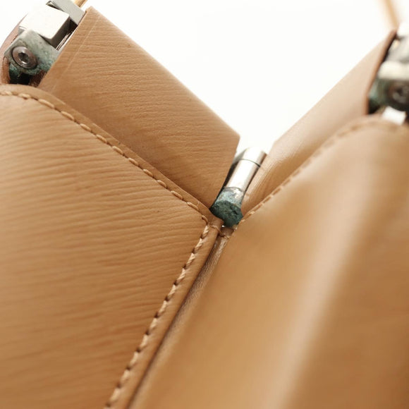 CARTIER Hand Bag Leather Beige Gold Auth 185857M