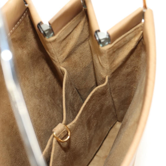 CARTIER Hand Bag Leather Beige Gold Auth 185857M
