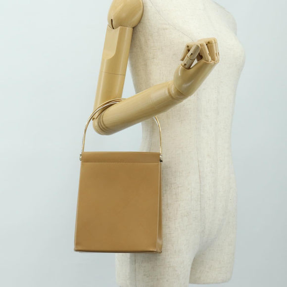CARTIER Hand Bag Leather Beige Gold Auth 185857M