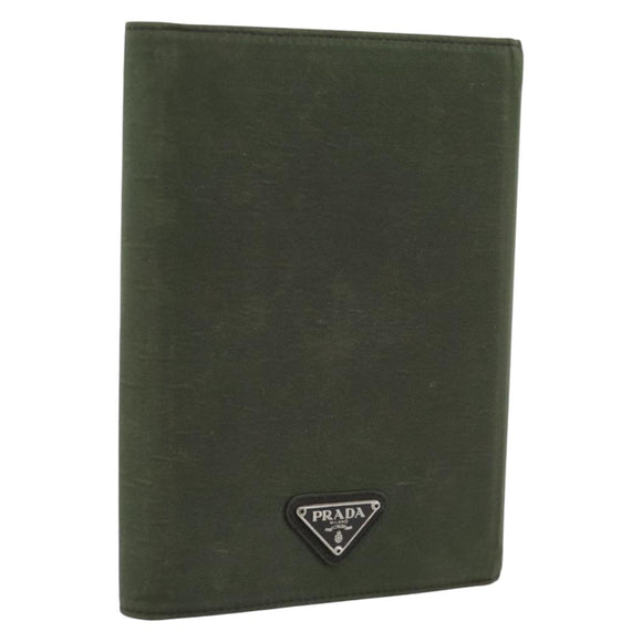 PRADA Agenda Day Planner Cover Nylon Khaki Silver Auth 185858