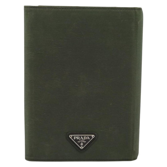 PRADA Agenda Day Planner Cover Nylon Khaki Silver Auth 185858