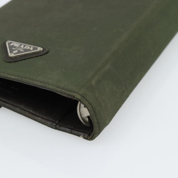 PRADA Agenda Day Planner Cover Nylon Khaki Silver Auth 185858