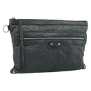 BALENCIAGA Classic Clip Clutch Bag Leather Khaki Silver Auth 185859-1