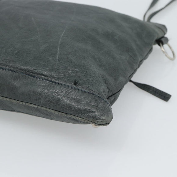 BALENCIAGA Classic Clip Clutch Bag Leather Khaki Silver Auth 185859