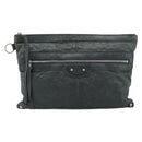 BALENCIAGA Classic Clip Clutch Bag Leather Khaki Silver Auth 185859-13