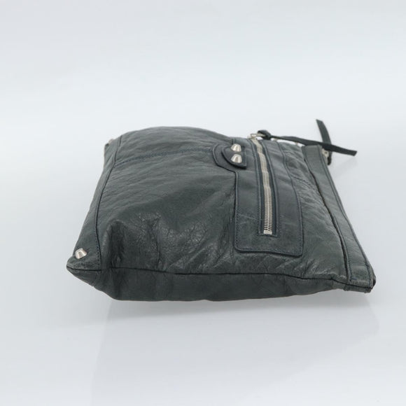 BALENCIAGA Classic Clip Clutch Bag Leather Khaki Silver Auth 185859