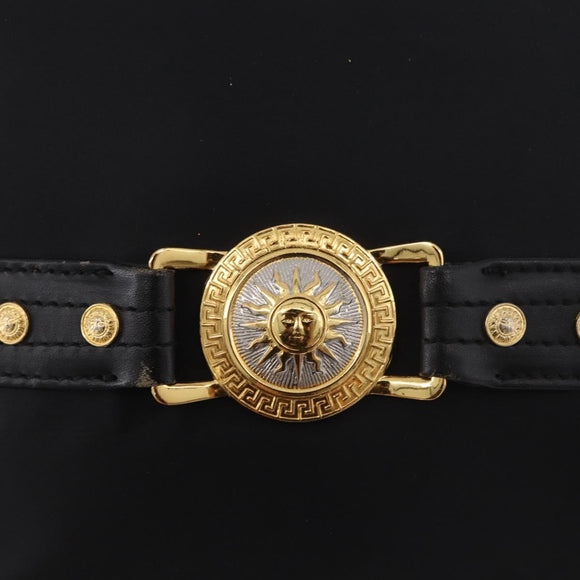 VERSACE Shoulder Bag Nylon Black Gold Auth 185860