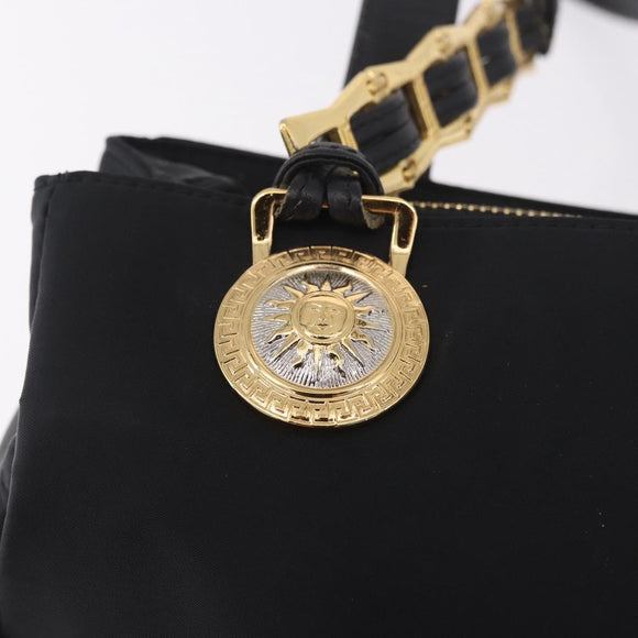 VERSACE Shoulder Bag Nylon Black Gold Auth 185860