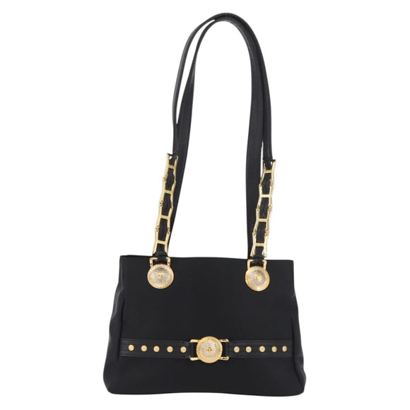 VERSACE Shoulder Bag Nylon Black Gold Auth 185860