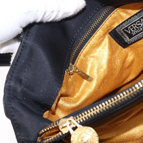 VERSACE Shoulder Bag Nylon Black Gold Auth 185860