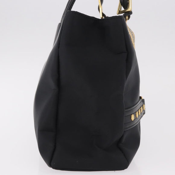 VERSACE Shoulder Bag Nylon Black Gold Auth 185860