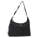PRADA Shoulder Bag Nylon Black Gold Auth 185861V-1
