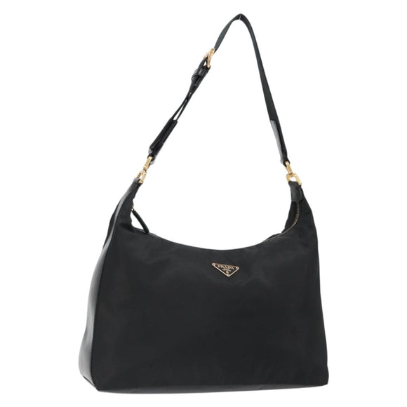 PRADA Shoulder Bag Nylon Black Gold Auth 185861V