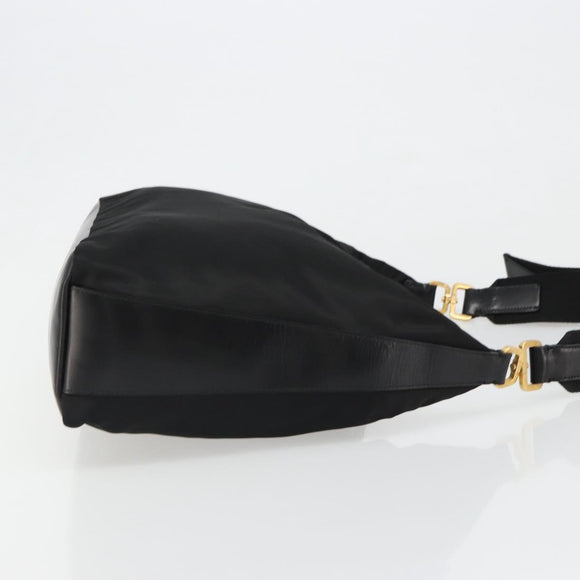 PRADA Shoulder Bag Nylon Black Gold Auth 185861V