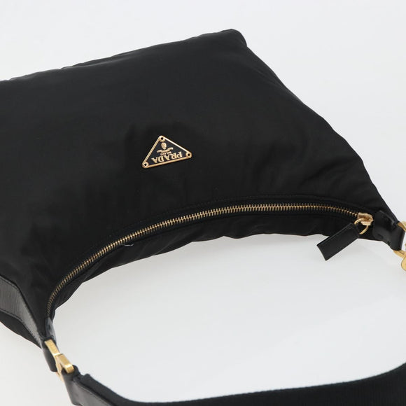 PRADA Shoulder Bag Nylon Black Gold Auth 185861V