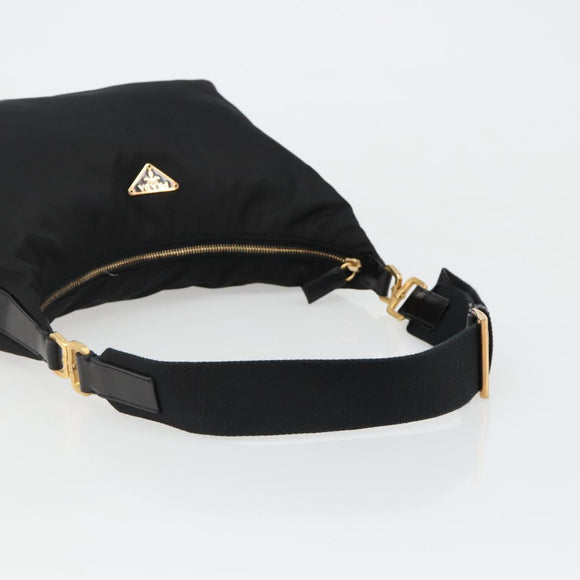 PRADA Shoulder Bag Nylon Black Gold Auth 185861V