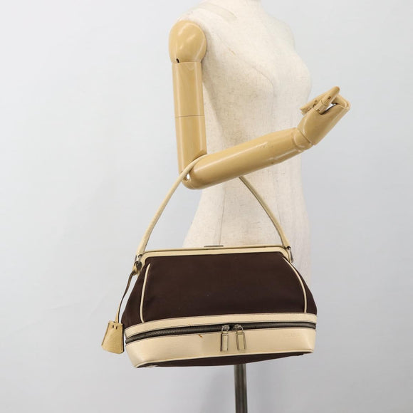 PRADA Hand Bag Canvas Brown Auth 185862