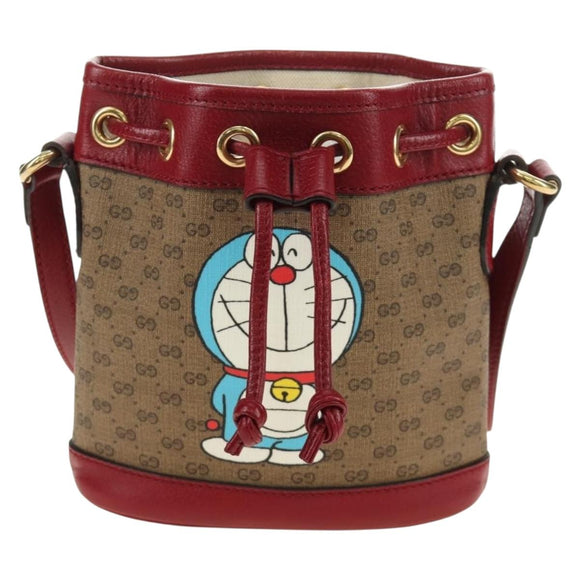 GUCCI GUCCI × Doraemon Micro GG Supreme Bag PVC Beige Gold 647801 Auth 185900M